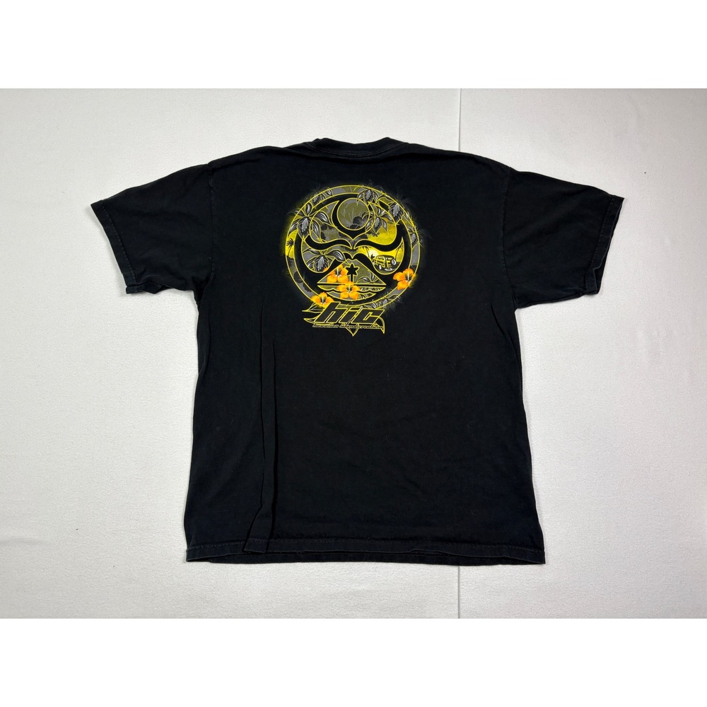 Hawaiian Island Creations HIC Mens XL Black Graphic Surf T-Shirt Hibiscus Logo